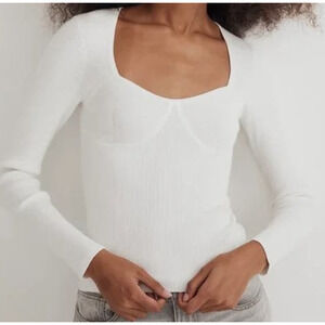 Madewell Wide Rib Long Sleeve Corset Lightweight Sweater Top US Women's XXS New